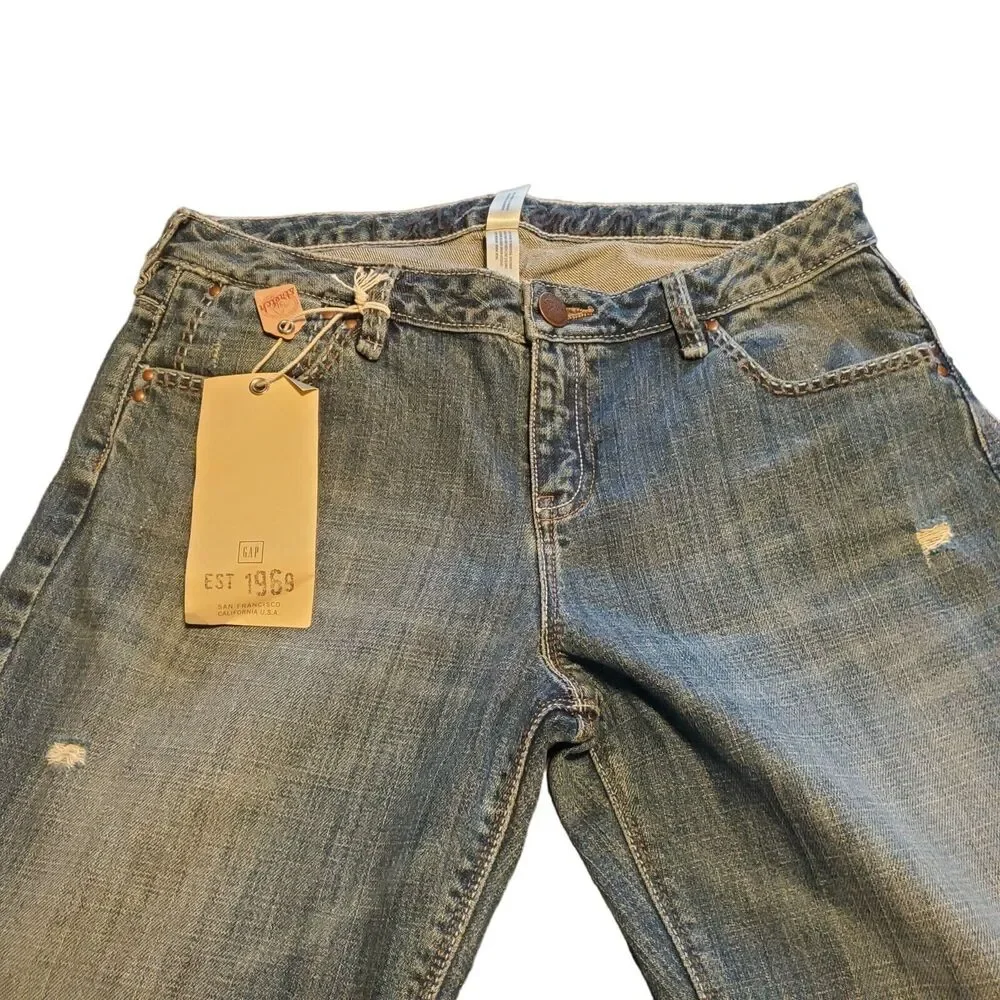 New Gap Girls Size 14 Plus Distressed Straight Slight Flare Jeans Flap Pockets